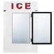A white rectangular ice merchandiser with a black border and glass door.