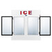 A white Leer ice merchandiser with two glass doors and three windows on each door.