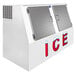 A white rectangular Leer ice merchandiser with galvanized steel doors open.