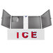 A Leer ice merchandiser with open galvanized steel doors showcasing ice.