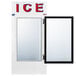 A white rectangular ice door with a black frame and glass.