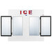 A Leer indoor ice merchandiser with two glass doors and a straight front.