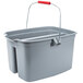 A grey Rubbermaid bucket with a red handle.