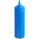 A blue Choice wide mouth squeeze bottle with a spout.