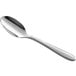 An Acopa Remy stainless steel demitasse spoon with a silver handle.