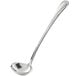 An Acopa stainless steel ladle with a spout and long handle.