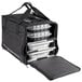 A black Vesture thermal chafer pan carrier bag with removable shelves inside.