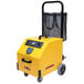 A yellow Vapamore MR-1000 Forza steam cleaner with wheels.