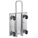 A silver metal Vesture industrial aluminum folding cart with black wheels.