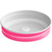 A white Acopa Rustic Charm plastic lid with a straw hole over a pink plastic bowl.