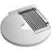 A white circular metal slicer with a metal handle.