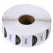 A roll of white stickers with black and white labels.