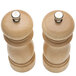 A Chef Specialties Salem Natural Finish salt and pepper mill set with silver caps.