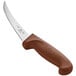 A Choice curved boning knife with a brown handle.