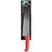 A Choice 10" chef knife with a red plastic handle in a package.