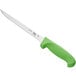 A Choice narrow semi-stiff fillet knife with a neon green handle.