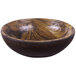 An Elite Global Solutions wood grain melamine bowl with a wood grain surface.