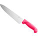 A Choice 10" chef knife with a neon pink handle.