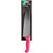 A Choice 10" chef knife with a neon pink handle in a package.