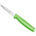 A Choice paring knife with a neon green handle and green blade.
