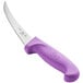 A Choice purple boning knife with a curved stiff blade.