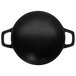 A black Elite Global Solutions faux cast iron wok with two handles.