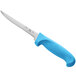 A Choice 6" Narrow Stiff Boning Knife with a blue handle.