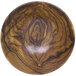 An Elite Global Solutions round wood grain melamine bowl with a wooden brown and black pattern.