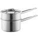 A silver Vigor stainless steel double boiler with a lid and handle.