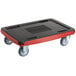A red and black plastic CaterGator dolly with wheels.