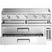 A large stainless steel Cooking Performance Group countertop griddle with thermostatic controls over two refrigerated drawers.