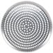 An American Metalcraft Super Perforated Deep Dish Pizza Pan with a white background. A round, circular metal pan with holes in it.
