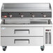 A Cooking Performance Group 48" countertop griddle with a refrigerated base with 2 drawers.