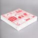 A white Choice pizza box with red designs.