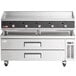 A Cooking Performance Group 60" natural gas countertop griddle with 2 refrigerated drawers.