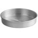 A close-up of a silver Choice round aluminum cake pan with straight sides.