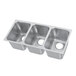 A silver metal Vollrath sink with three compartments.