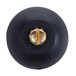A black rubber suction cup with a gold metal ring on a white background.