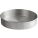 A round silver aluminum cake pan.