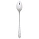 An Oneida Ivy Flourish stainless steel iced tea spoon with a design on the handle.