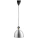 A ServIt stainless steel ceiling mount heat lamp with a black cord.
