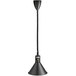 A ServIt black ceiling mount heat lamp with a long retractable cord and black cone shade.