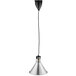 A ServIt stainless steel hanging heat lamp with a black cord.