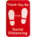 A red Tablecraft sign with white text reading "Thank You for Social Distancing" and white footprints.