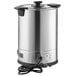 An Avantco stainless steel coffee urn with a black and silver cord.