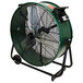 A large green King Electric industrial drum fan on black wheels.