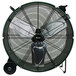 A large black King Electric industrial drum fan on wheels.