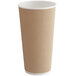 A brown paper cup with a white rim.