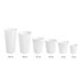 A row of white Choice double wall ripple paper hot cups.