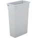 A gray rectangular Continental wall hugger trash can with a lid.